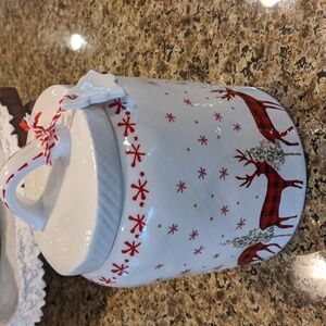 Plaid Reindeer Christmas Snowflake Canister With Charm Handle Lid